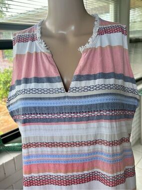 Spartina 449 Sleeveless Striped Cotton Tunic in Pink, Blue, Gray, White